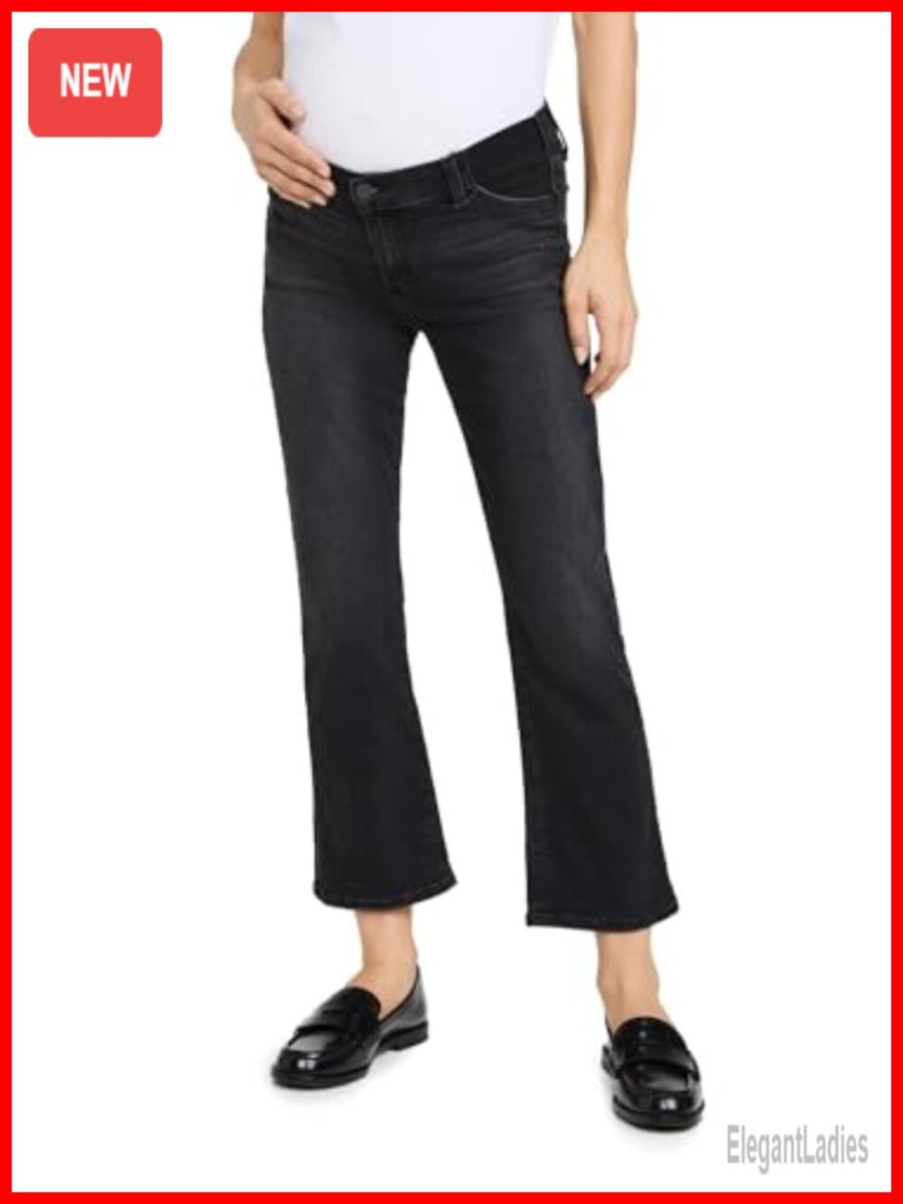 Maternity Crop Bootcut Jeans Lightweight Super Stretch Denim Elastic Waist